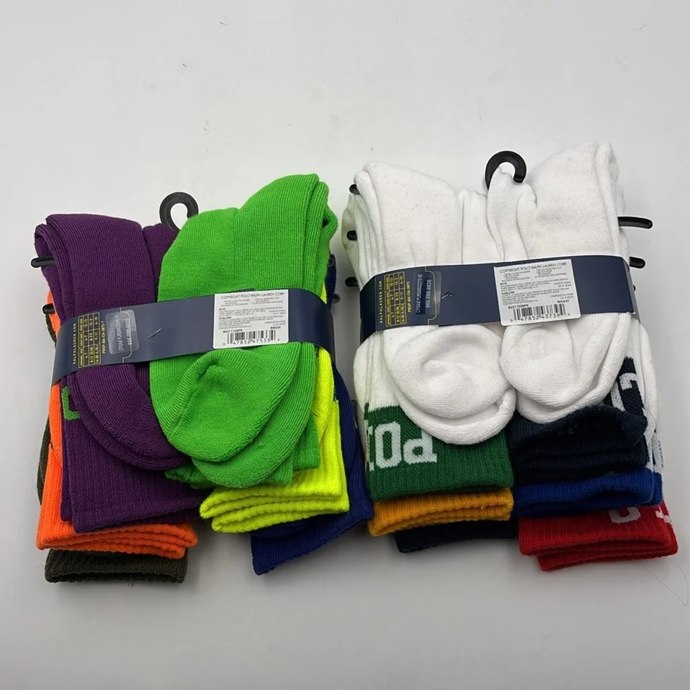 Polo Ralph Lauren Boy's Color Block Cuff Logo & Double Logo Crew Socks 12 Pair